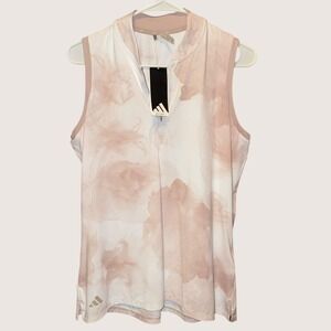 Adidas HEAT.RDY Sleeveless Golf Polo Top Marble Print Pink Tan Womens Large NEW